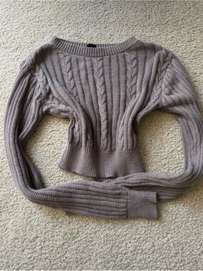 OOTDFash Cropped Cable Knit Sweater - Taupe Gray